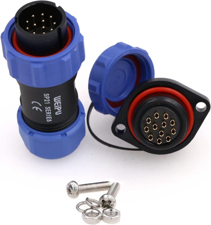 Eonvic Weipu SP21 2-12 Pin Male Plug Female Socket Flange Waterproof IP68 Connector Cable Industrial Circular Solar Electrical Connector (12Pin) - Image 1